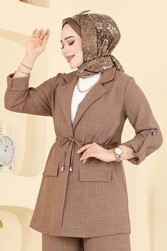 moda selvim Apolet Detaylı Sofia Takım 5520MP806 Koyu Vizyon - Thumbnail