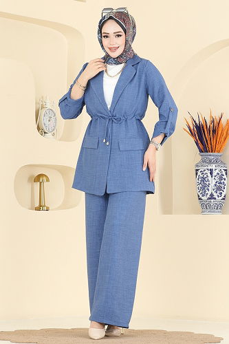 moda selvim Apolet Detaylı Sofia Takım 5520MP806 Mavi - Thumbnail