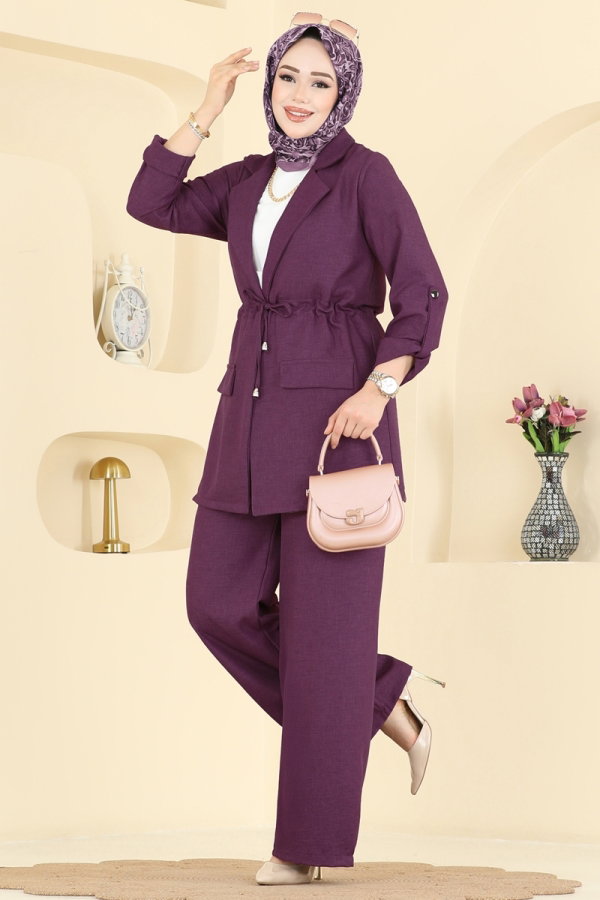 Modaselvim Kombin Apolet Detaylı Sofia Takım 5520MP806 Mürdüm