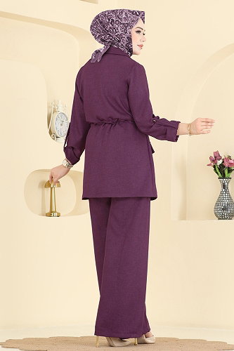moda selvim Apolet Detaylı Sofia Takım 5520MP806 Mürdüm - Thumbnail