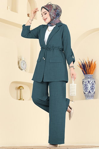 moda selvim Apolet Detaylı Sofia Takım 5520MP806 Petrol - Thumbnail