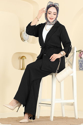 moda selvim Apolet Detaylı Sofia Takım 5520MP806 Siyah - Thumbnail