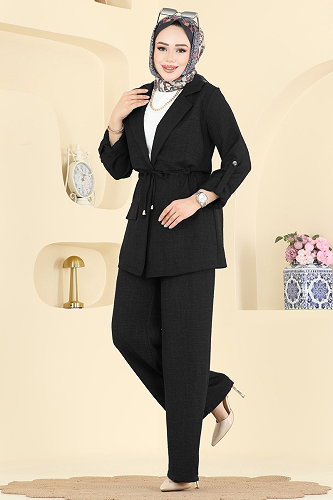 moda selvim Apolet Detaylı Sofia Takım 5520MP806 Siyah - Thumbnail