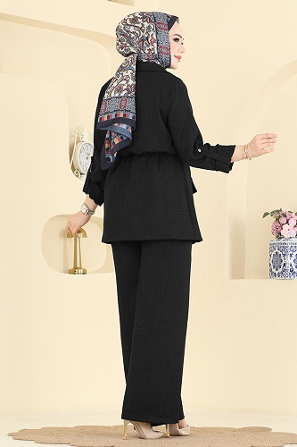 moda selvim Apolet Detaylı Sofia Takım 5520MP806 Siyah - Thumbnail