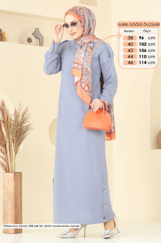 moda selvim Apolet Düğmeli Elbise 13367ETT926 Gri - Thumbnail