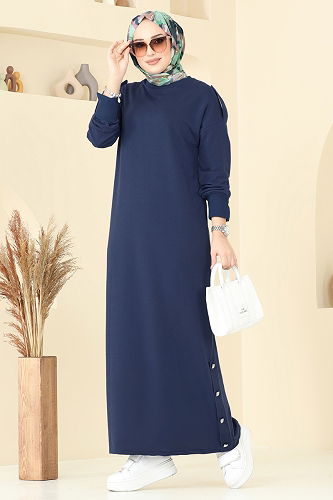 moda selvim Apolet Düğmeli Elbise 13367ETT926 Laci - Thumbnail