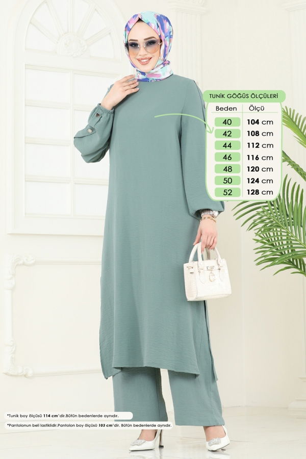 Modaselvim Kombin Apolet Düğmeli Tesettür Takım 371DVL817 Mint