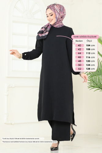moda selvim Apolet Düğmeli Tesettür Takım 371DVL817 Siyah - Thumbnail
