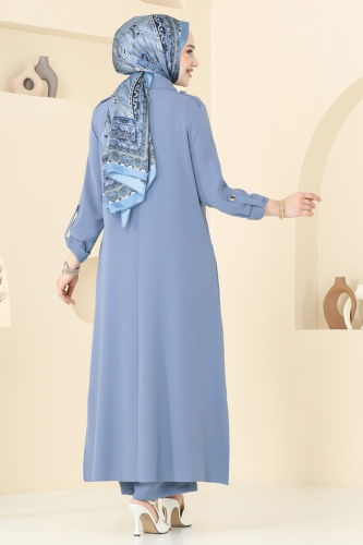 moda selvim Apolet Düğmeli Tesettür Takım 2632SL432 Bebe Mavisi - Thumbnail
