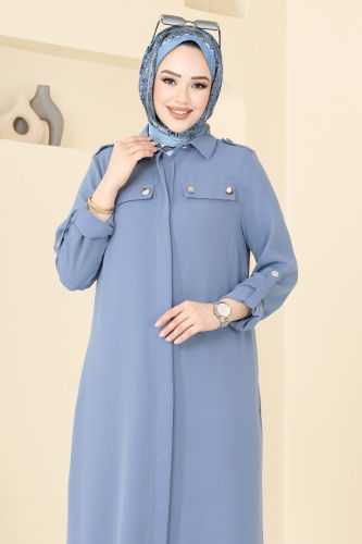 moda selvim Apolet Düğmeli Tesettür Takım 2632SL432 Bebe Mavisi - Thumbnail