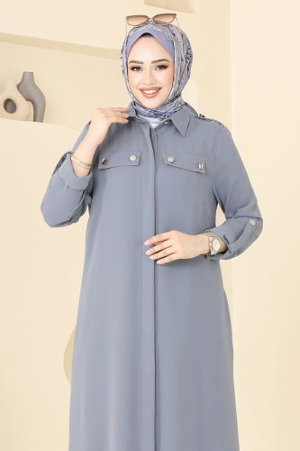 moda selvim Apolet Düğmeli Tesettür Takım 2632SL432 Gri - Thumbnail