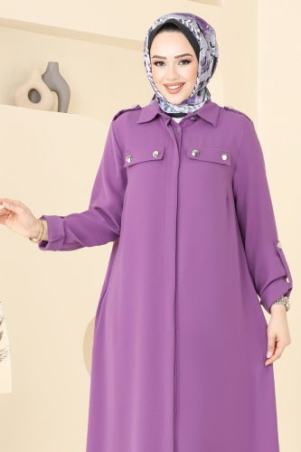moda selvim Apolet Düğmeli Tesettür Takım 2632SL432 Koyu Lila - Thumbnail