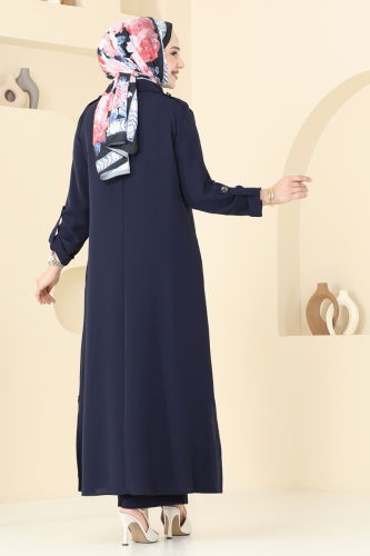 moda selvim Apolet Düğmeli Tesettür Takım 2632SL432 Laci - Thumbnail