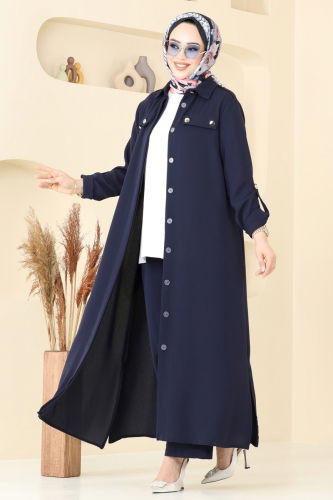 moda selvim Apolet Düğmeli Tesettür Takım 2632SL432 Laci - Thumbnail