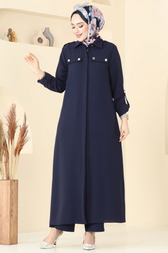 moda selvim Apolet Düğmeli Tesettür Takım 2632SL432 Laci - Thumbnail