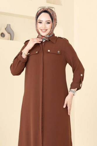 moda selvim Apolet Düğmeli Tesettür Takım 2632SL432 Taba - Thumbnail