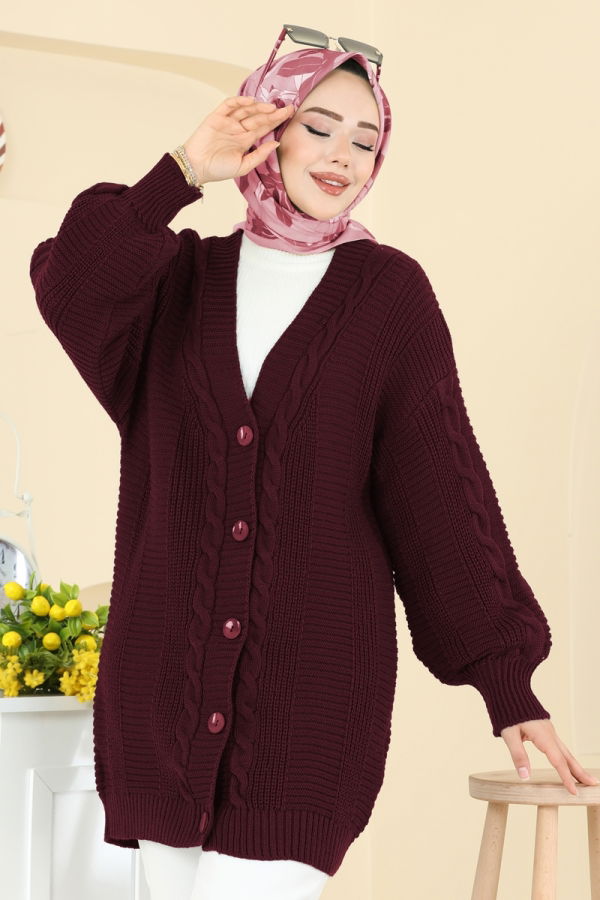 Modaselvim Hırka/Yelek Ara Boy Triko Hırka 341BRZ597 Bordo