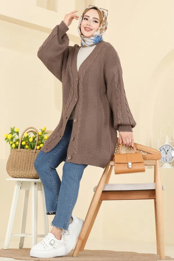 Modaselvim Hırka/Yelek Ara Boy Triko Hırka 341BRZ597 Koyu Vizyon