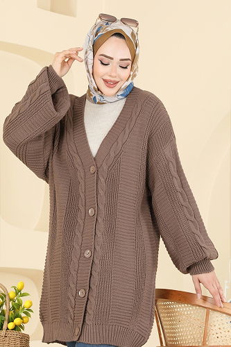 moda selvim Ara Boy Triko Hırka 341BRZ597 Koyu Vizyon - Thumbnail