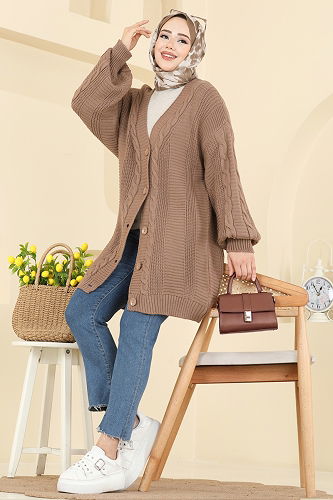 moda selvim Ara Boy Triko Hırka 341BRZ597 Latte - Thumbnail