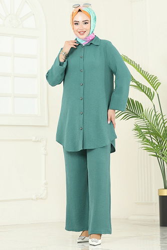 moda selvim Arkadan Fermuarlı Tesettür Takım 2717SL432 Koyu Mint - Thumbnail