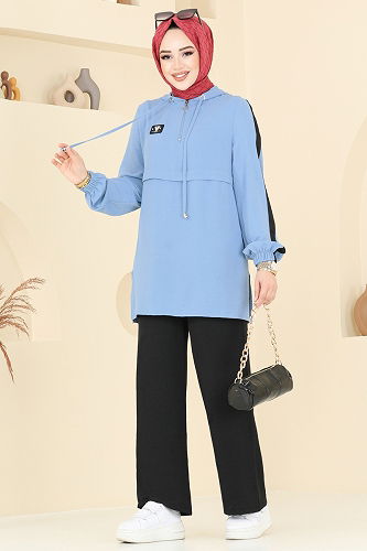 moda selvim Arma Detay Aerobin Takım 358DVL817 Açık İndigo&Siyah - Thumbnail