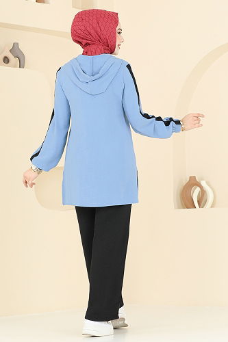 moda selvim Arma Detay Aerobin Takım 358DVL817 Açık İndigo&Siyah - Thumbnail