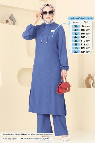 moda selvim Arma Detay Bürümcük Takım 395DVL817 İndigo - Thumbnail