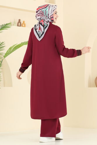 moda selvim Arma Detay İkili Takım 424DVL817 Bordo - Thumbnail
