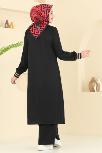 moda selvim Arma Detay İkili Takım 424DVL817 Siyah - Thumbnail