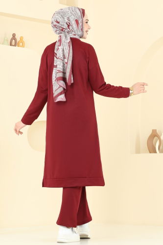 moda selvim Arma Detay İkili Takım 6032UZ662 Bordo - Thumbnail