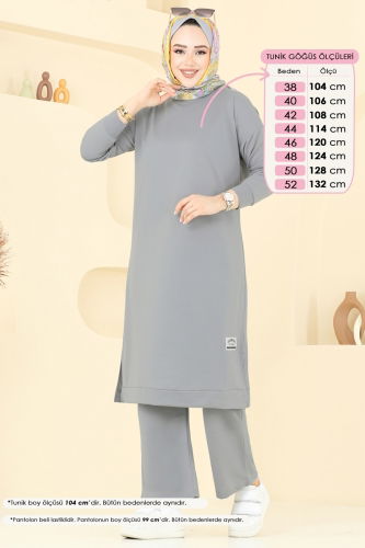 moda selvim Arma Detay İkili Takım 6032UZ662 Gri - Thumbnail