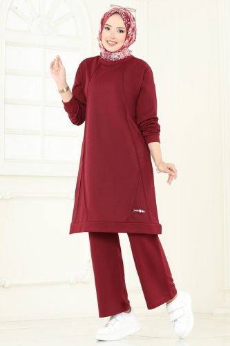 moda selvim Arma Detay İkili Takım 6033UZ662 Bordo - Thumbnail