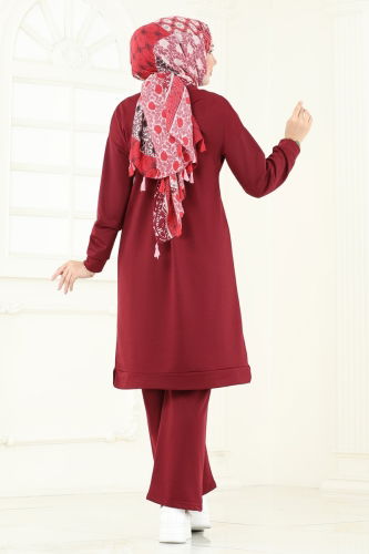 moda selvim Arma Detay İkili Takım 6033UZ662 Bordo - Thumbnail