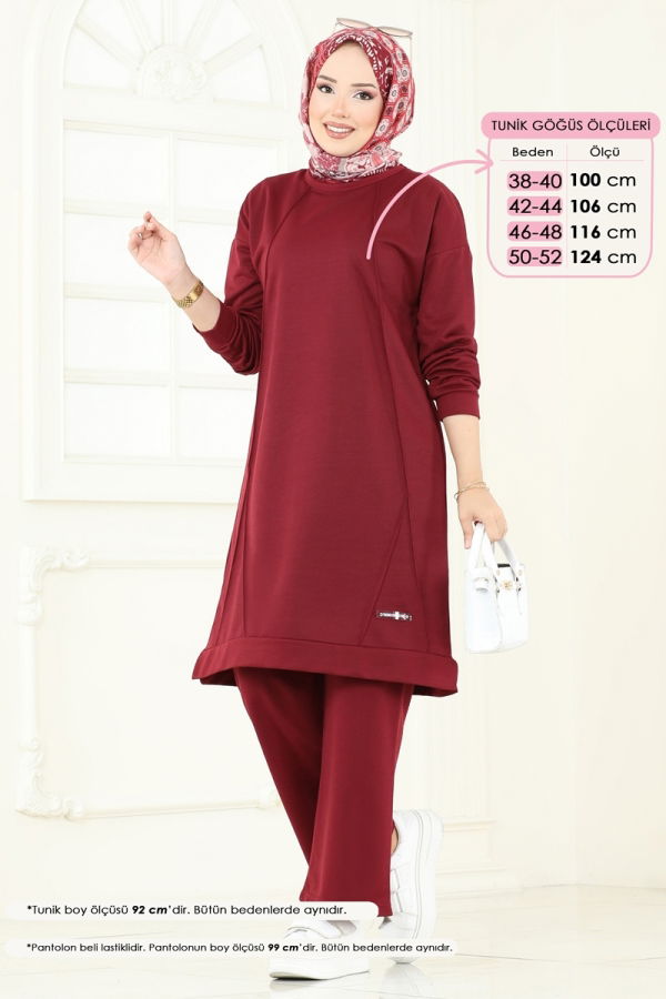 Modaselvim Kombin Arma Detay İkili Takım 6033UZ662 Bordo