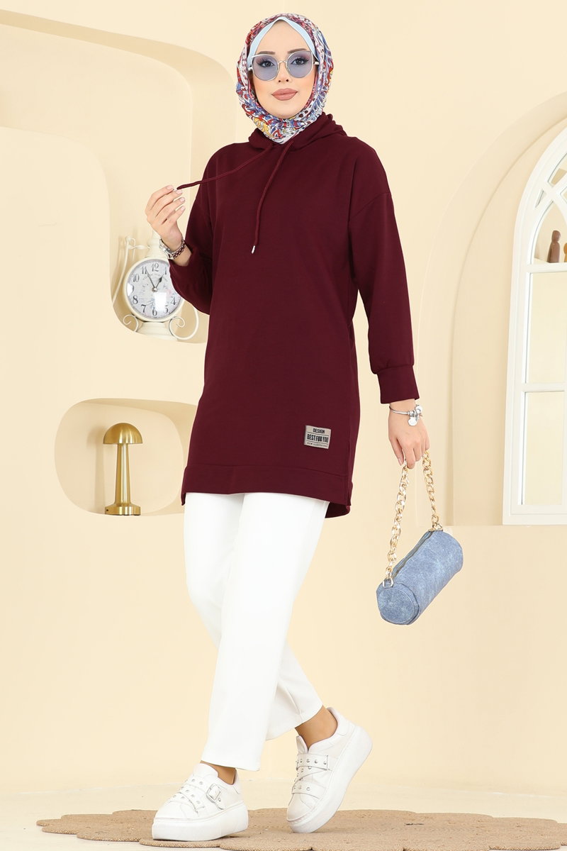 Arma Detay Kapüşonlu Tunik 1000ETT926 Bordo