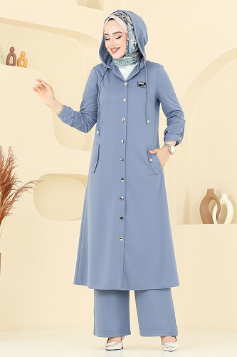 moda selvim Arma Detay Tesettür Takım 2673SL432 Bebe Mavisi - Thumbnail