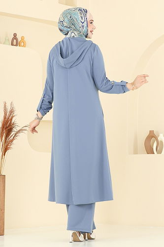 moda selvim Arma Detay Tesettür Takım 2673SL432 Bebe Mavisi - Thumbnail