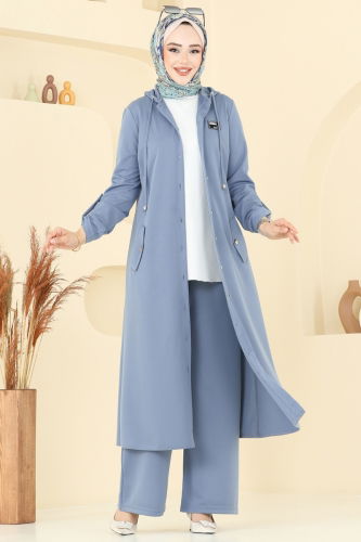 moda selvim Arma Detay Tesettür Takım 2673SL432 Bebe Mavisi - Thumbnail