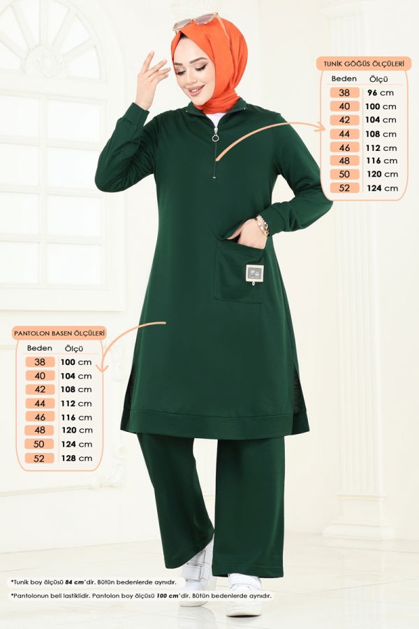 Modaselvim Kombin Arma Detay Tesettür Takım 339DVL817 Zümrüt