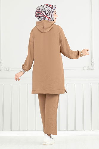 moda selvim Arma Detay Tesettür Takım 6014UZ662 Latte - Thumbnail