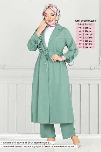 moda selvim Arma Detay Tesettür Takım 9140PL940-M Mint - Thumbnail