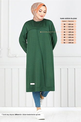 moda selvim Arma Detay Tesettür Tunik 2684AYD969-M Zümrüt - Thumbnail