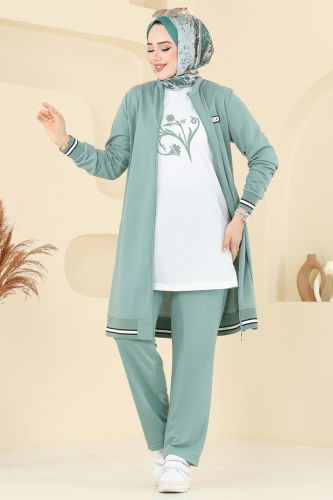 moda selvim Arma Detay Üçlü Takım PL9135 Açık Mint - Thumbnail