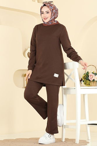 moda selvim Arma Detaylı 2 li Takım 1921SBL832 Kahve - Thumbnail