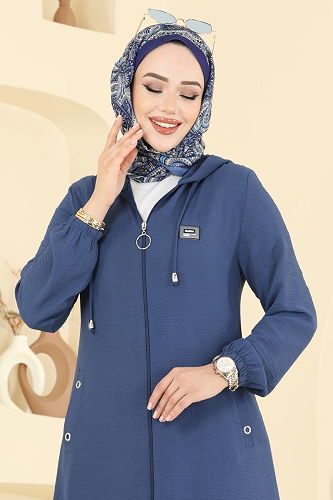 moda selvim Arma Detaylı Aerobin Kap PL9171 İndigo - Thumbnail