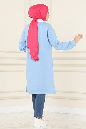 moda selvim Arma Detaylı Basic Tunik 1983SBL832 Buz Mavisi - Thumbnail