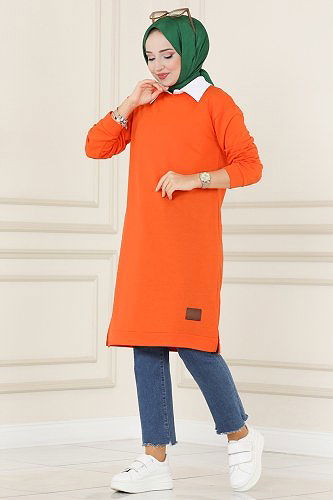 moda selvim Arma Detaylı Basic Tunik 1983SBL832 Oranj - Thumbnail