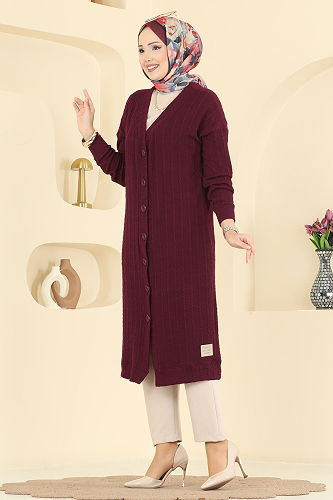 moda selvim Arma Detaylı Burgu Hırka 200BO429 Bordo - Thumbnail