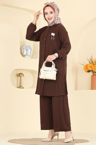moda selvim Arma Detaylı Burgu Takım 210BO429 Kahve - Thumbnail
